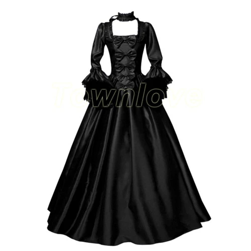 Damen Mittelalter Lolita Kleid Victorian Gothic Maxikleid Steampunk Kleid Halloween - Bild 15 von 17