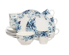 Elama 16-Piece Stoneware Dinnerware Set, Blue Rose