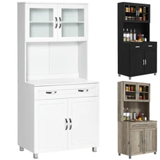 HOMCOM Modern Kitchen Pantry with Buffet Cabinet with Framed Glass Doors