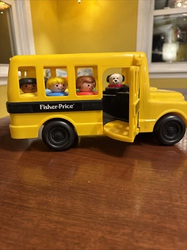 Vintage 1991 Fisher Price Little People School Bus W/ 7 Chunky People Figures