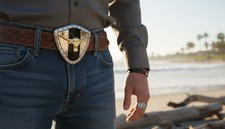 Men Silver Metal Western Belt Buckle Texas Lone Horn Cow Bull Big Size Shield TX