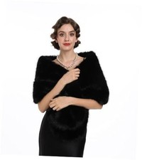 Women's Winter Faux Fake Fur Straight Wedding Halloween Party Thin-soild Black