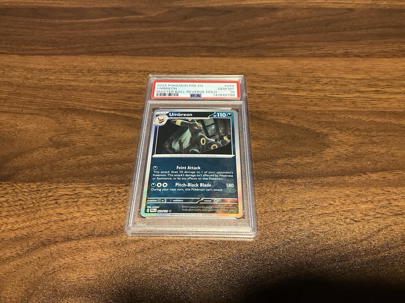 2025 Pokemon Prismatic Evolutions Umbreon Master Ball Reverse Holo #059 PSA 10