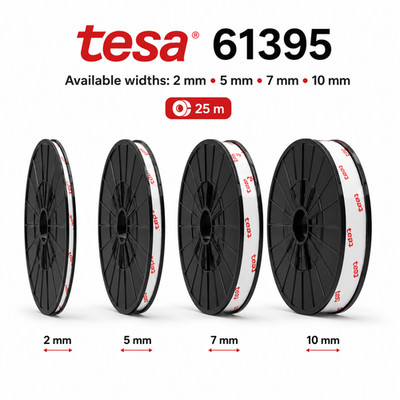 TESA 61395 Doppelseitiges Display Band Schwarz 25 m Breite 2-5-7-10 mm