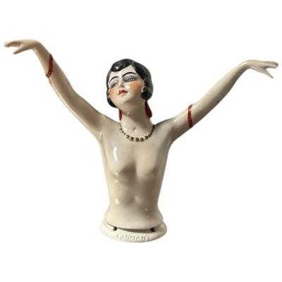 Vintage German Porcelain Half Doll Flapper Karl Schneider Art Deco Arms Out 4.5''