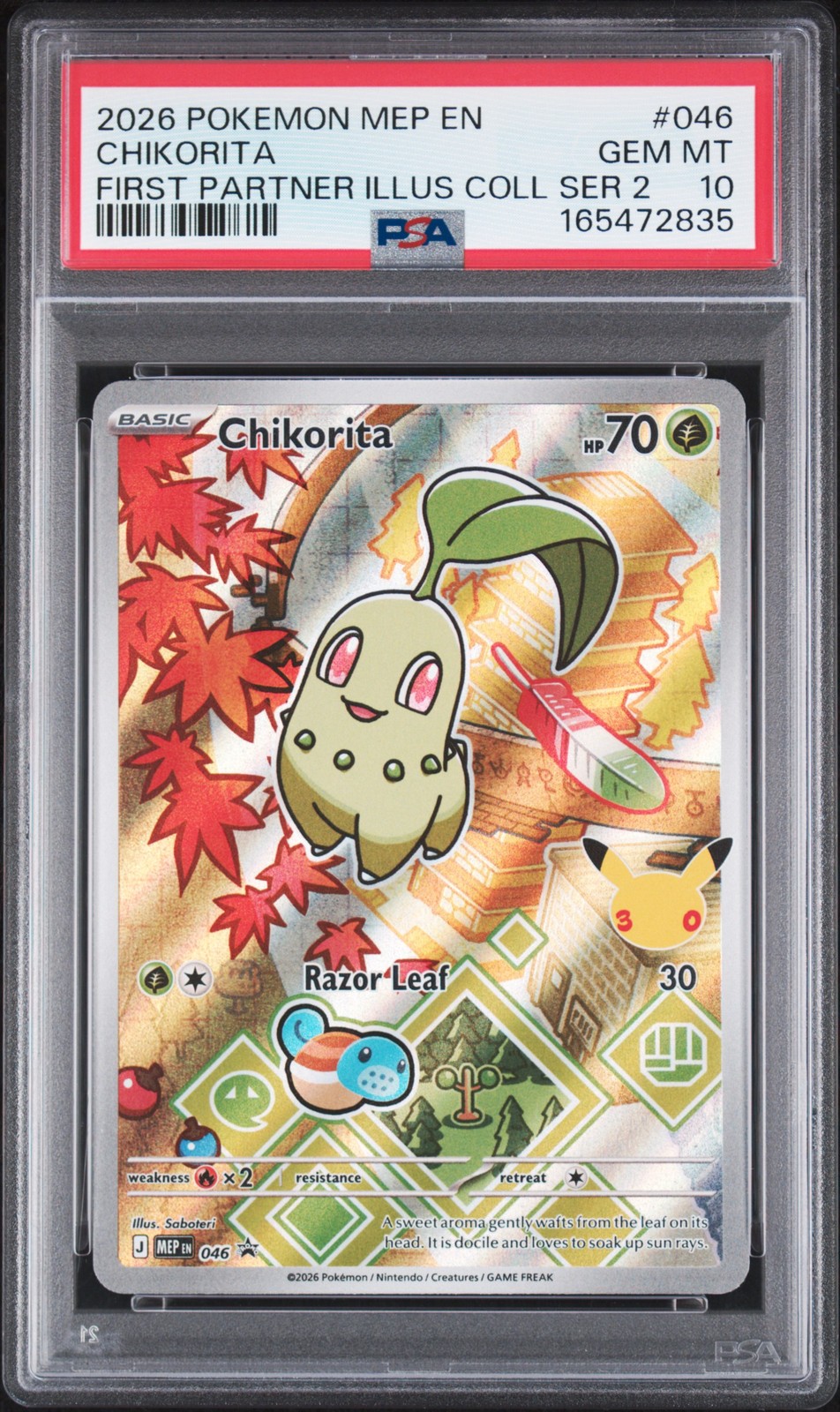 2026 POKEMON MEP FIRST PARTNER ILLUSTRATION COLLECTION #046 CHIKORITA PSA 10