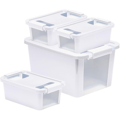 Curver VersaBox Storage Box with Latching Lid, Stackable, Small, White, Set of 4