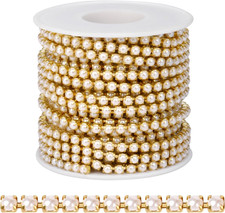 10Yard Gold Pearl Trim Chain for Craft 4MM Pearl Beaded Cup Chain Trim Roll