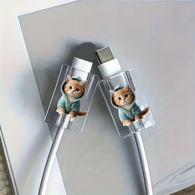 Cute Cats Pattern Acrylic Chargers Protector Fit Type C Cable Connector for