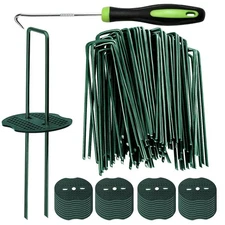 100Pcs 6 Inch Landscape Staples with Gasket Washer Caps for Gardening Yard Lawn