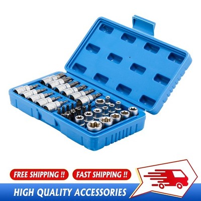 External Internal Torx Bit Socket Set 34 Pieces Kit 3/8 Drive Security Star