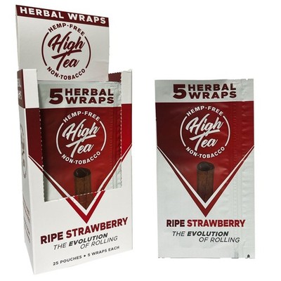 High Tea Non Tobacco All Natural Herbal Smoking Wraps - Ripe Strawberry - 125...