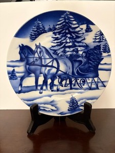 Christmas Plate Sleigh Ride Trees Landscape 7 1/2" Nantucket China