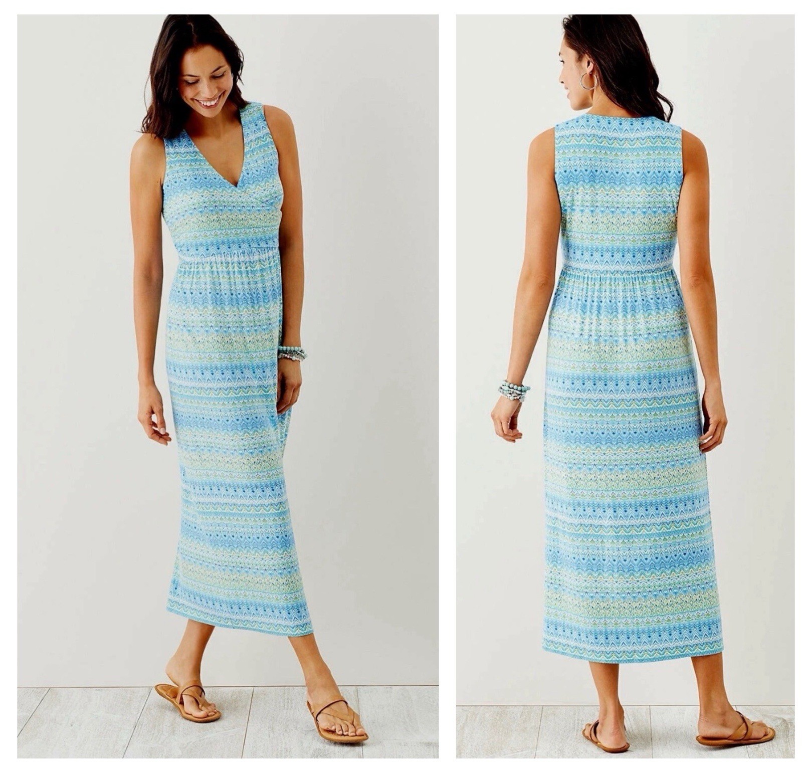 J. Jill NWT Jersey Knit Spring Printed Surplice Sleeveless Midi Dress Sz M