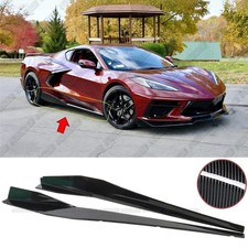 Carbon Fiber Look Side Skirts Extension Splitter For 2020-2025 Chevy Corvette C8