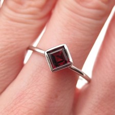 925 Sterling Silver Real Princess-Cut Red Garnet Ring Size 10.25