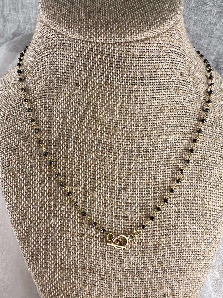 Vintage Natural Faceted Black Diamond 18K Wire Wrapped Bead Necklace 18" - Image 3 of 4