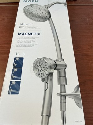 NEW Moen 28586SRN Brushed Nickel Attract Magnetix 6-Spray Dual Shower Heads B47