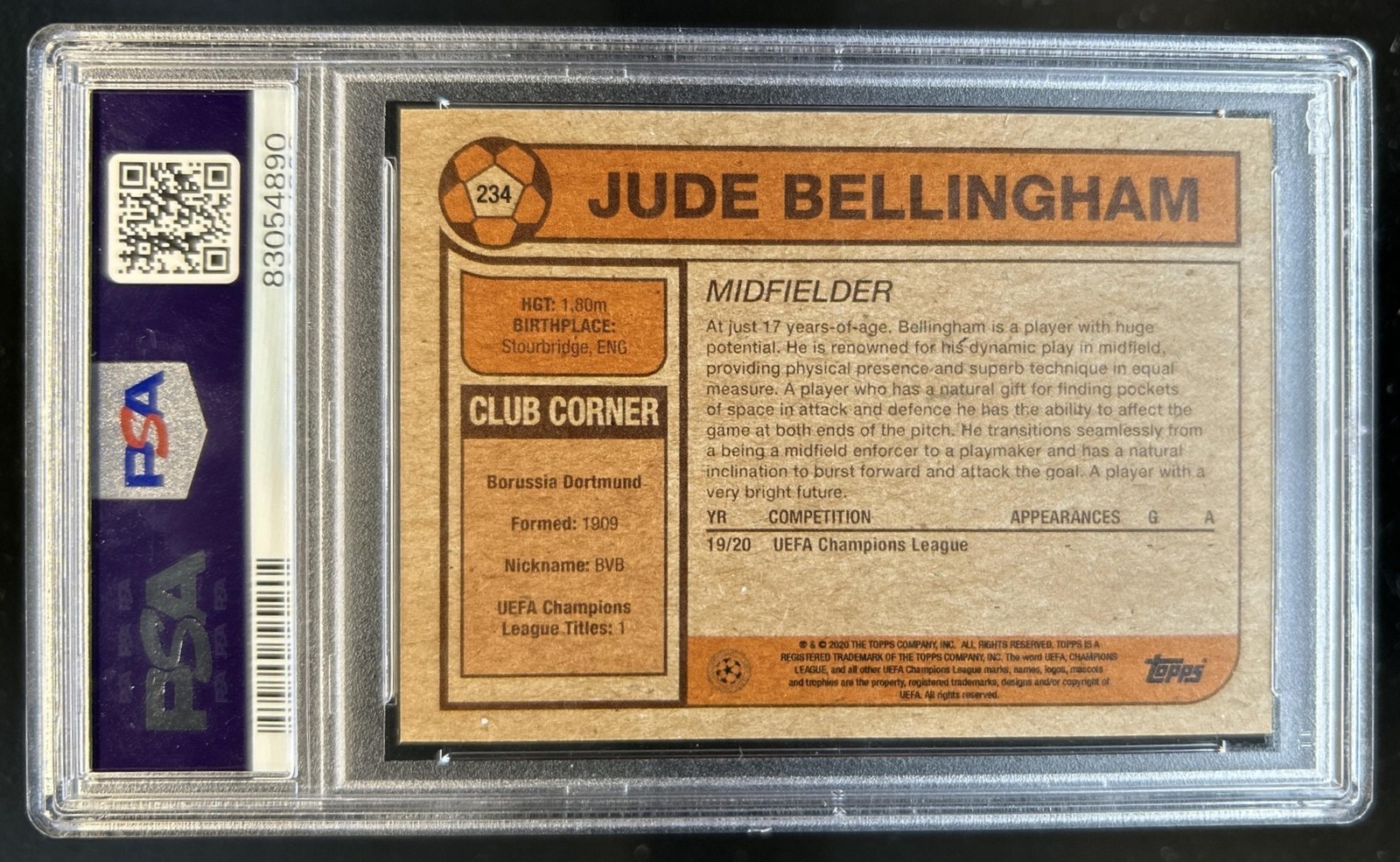 2020 Topps Living UEFA Jude Bellingham RC Rookie #234 Dortmund PSA 9 view 2