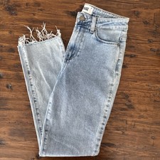 PAIGE Hoxton Slim blue denim jeans with frayed hem and raw cut Size 27