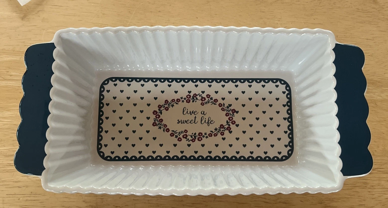 Vintage Bake Shop by CIROA baking pan “live a sweet life” stoneware loaf pan