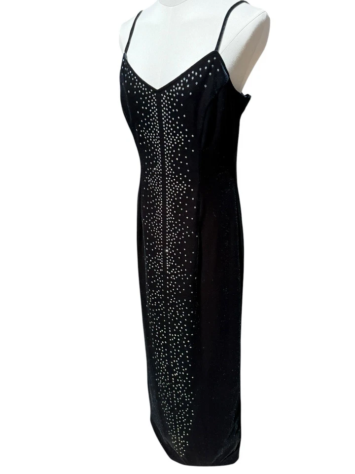 Maxi Vestido Grunge Vintage Años 90 Y2K Negro Elastizado Brillo Terciopelo 11/12 VIDEO Foto 4 de 4