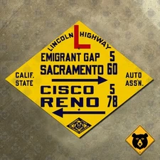 Emigrant Gap Cisco Reno California CSAA Lincoln Highway US40 road sign 29x22