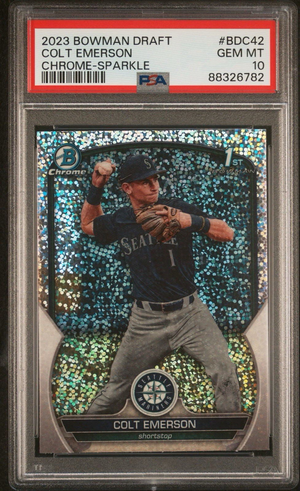 2023 Bowman Draft Colt Emerson #BDC-42 Sparkle Chrome 1st RC PSA 10