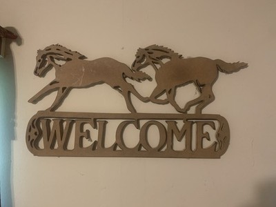 Vintage Rustic Welcome Sign Tan ''Galloping Horses''