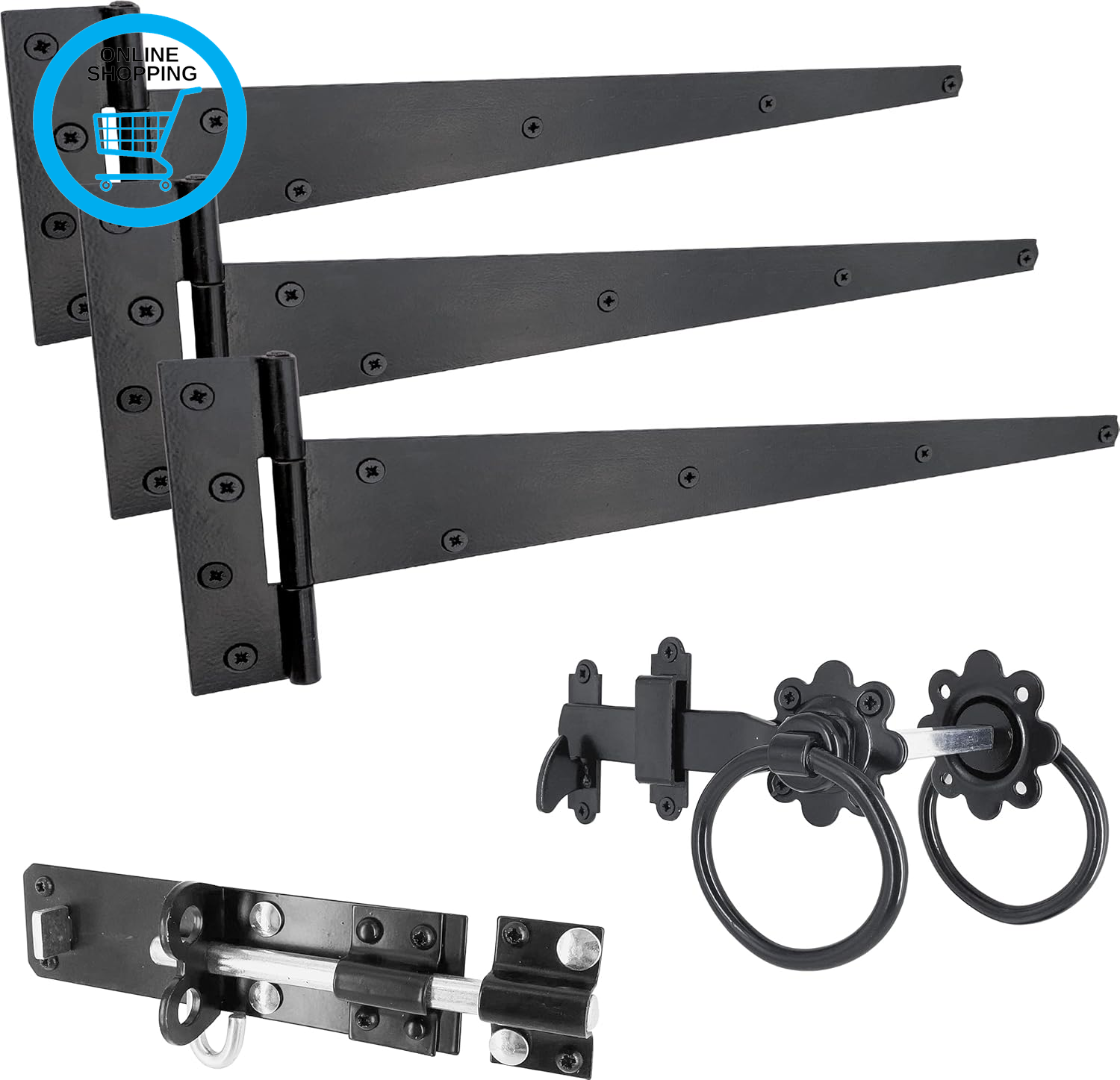 ® Black Gate Latch Kit with 450Mm (18"") T Hinges and Brenton Bolt. Garden Gate K