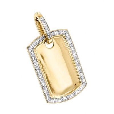 Herren Massiv Gold Diamant Dog Tag Anhänger 10K Gold 0,65ct