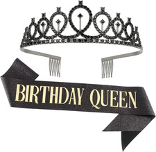 Birthday Queen Crown and Sash for Women Sash  Rhinestone Tiara Set