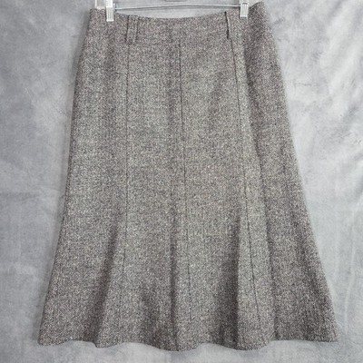 Marie Lund Copenhagen Herringbone Pencil Flare Hem Wool Skirt Sz 38 8-10