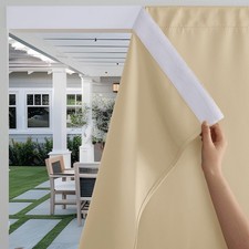 RYB HOME No-Rod Windproof Outdoor Curtains for Patio Waterproof with Adhesive Ta