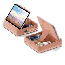  Tablet Pillow Stand with Storage, Foldable iPad Holder for Bed, Lap Peach Fuzz