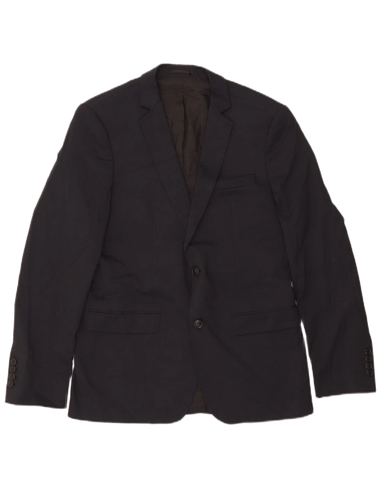 Zara Mens 2 Button Blazer Jacket EU 50 Medium Navy Blue Polyester CX07