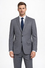 Schiefergrauer 2-Teiler Anzug 40R Sakko / 34R Hose Wollmischung Arbeit Business 7974