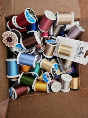 Vintage Thread Lot Mixed Spools Metallic Embroidery Sewing DMC Kreinik Sulky