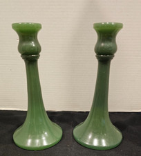 Jadite Candlesticks Candle Sticks 9 1/2" Tall Pair Free S&H within the USA