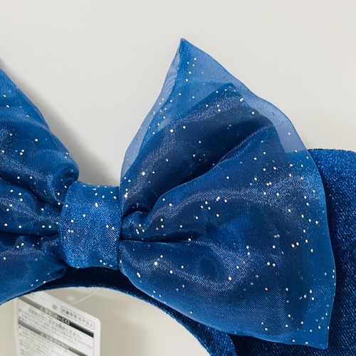 Disney Tokyo Japan Headband Velour Chiffon Sparkling Bow Navy Blue Disneyland - Picture 2 of 9
