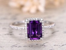 1ct Simulated Purple Amethyst Solitaire Engagement Ring 14k White Gold Plated