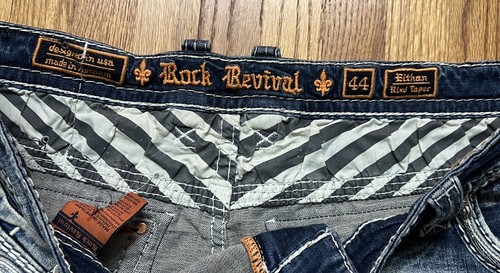 Pantalones de mezclilla Rock Revival "Eithan" relajados elásticos desgastados azul medio 44x30 - Imagen 12 de 15
