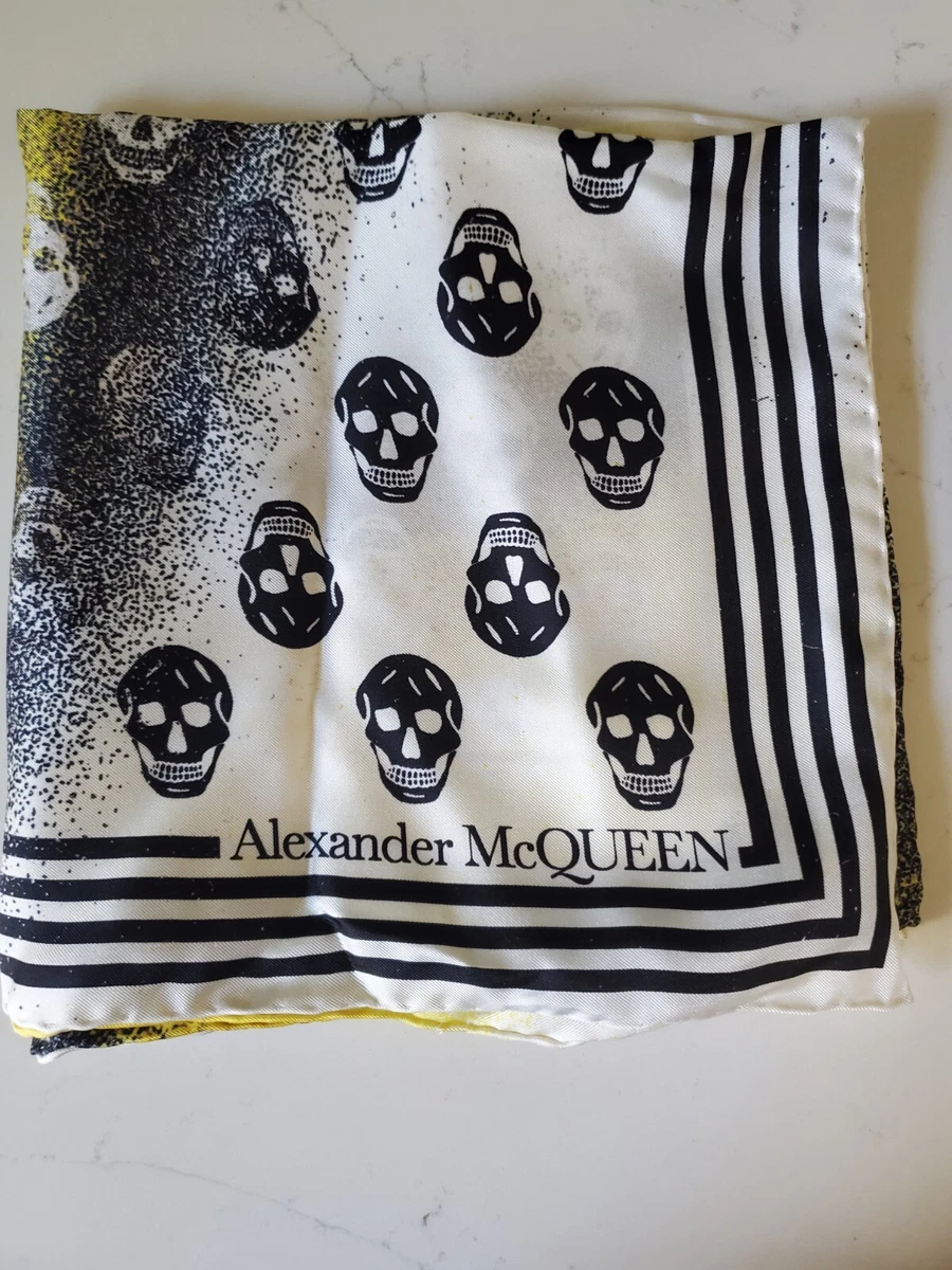ALEXANDER McQUEEN Silk Scarf Yellow Black Skull Print Italy | eBay