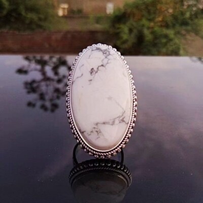 Pleasing Howlite Gemstone 925 Sterling Silver Handmade Ring All Size B ...