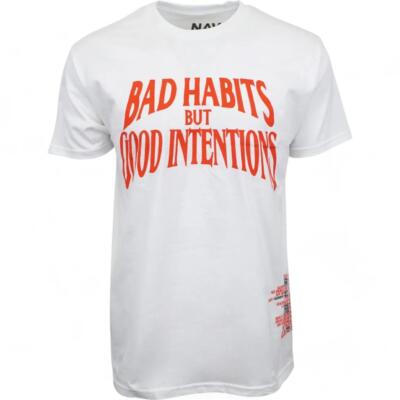 New VLONE x NAV White Bad Habits but Good Intentions T-Shirt Exclusive Tee S-XL