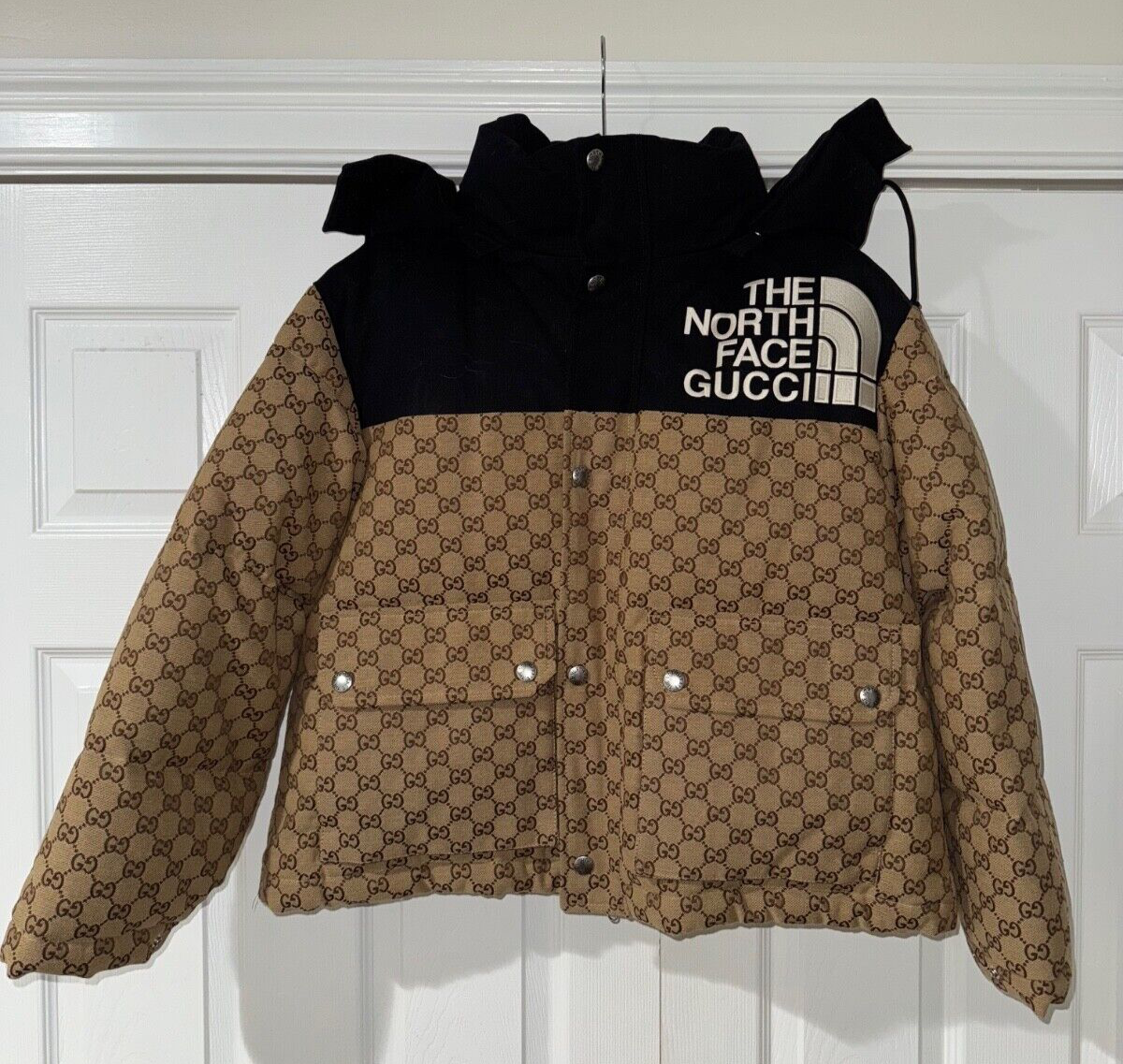 Gucci x The North Face Women's GG Beige Logo Padded Short Cropped