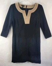 Talbots Womens 6 Petite Ponte Knit Dress Black & Tan
