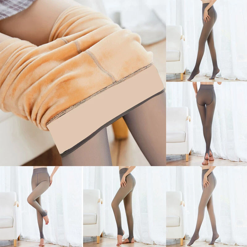 Women Stretch Tights Flawless Leg Fake Translucent Warm Fleece Lined  Pantyhose