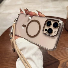 For iPhone 16 Pro Max 15 14 13 12 11 Slim Clear Mag-Safe Case w/ Shoulder Strap