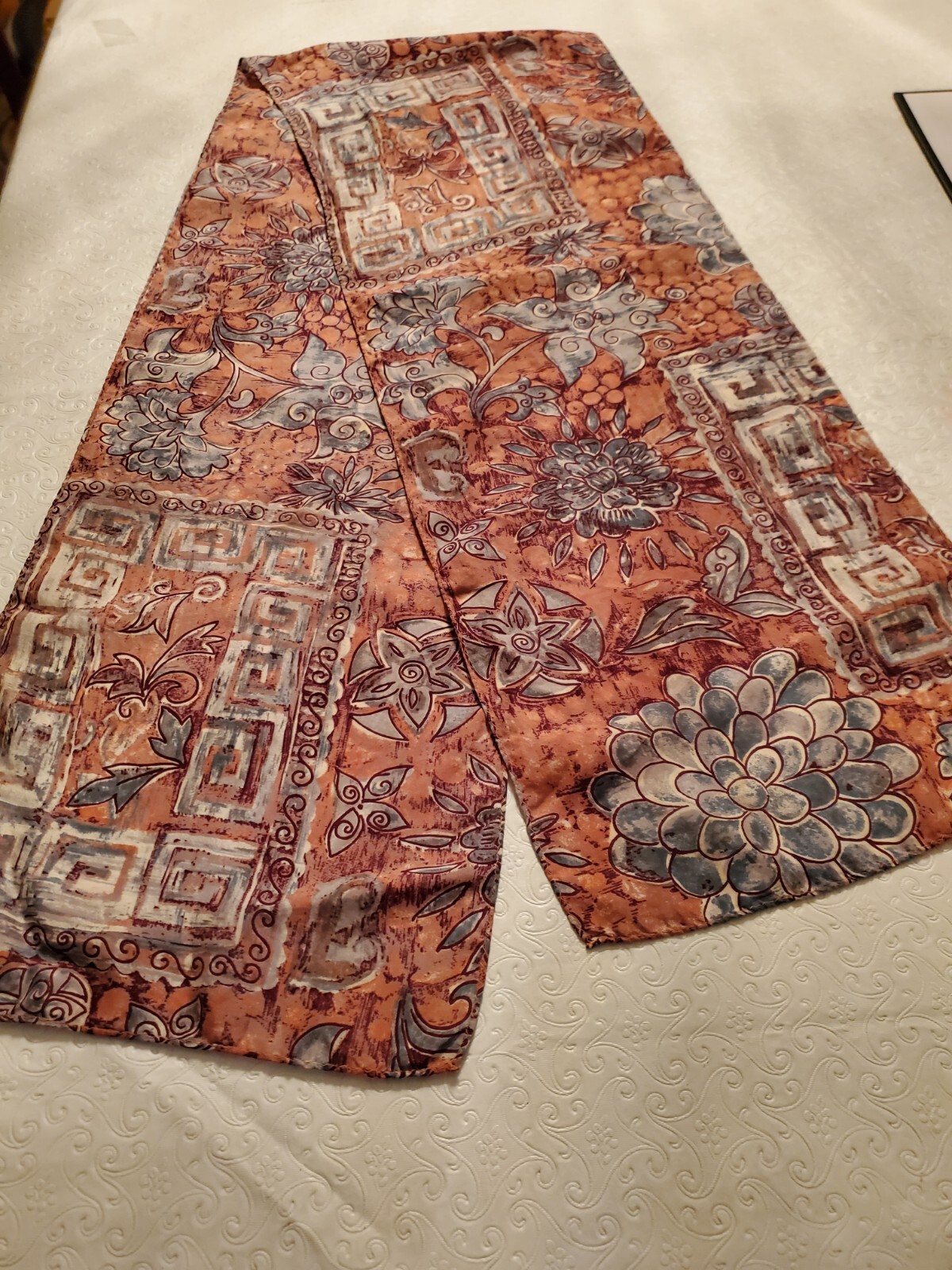 Scarf Vtg Rectangular Shape Silk Blend Terra Cott… - image 2